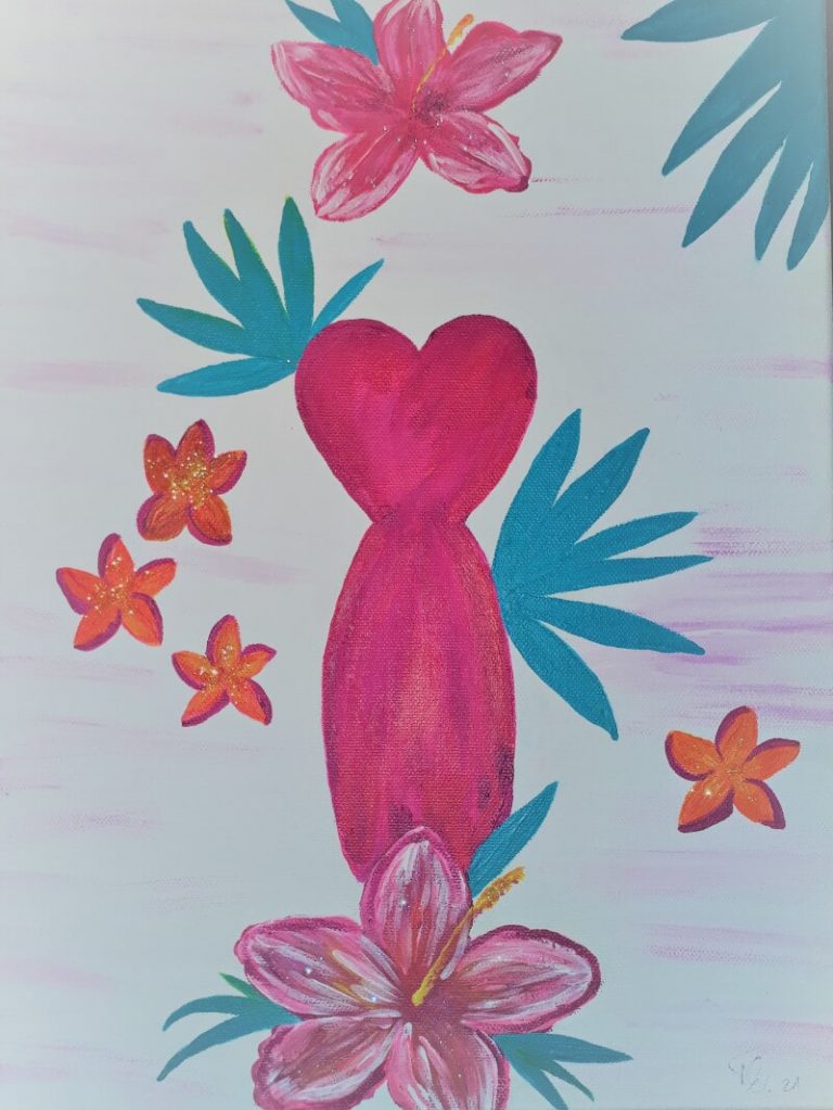 "Hawaiiblüten Frau", 30x40cm Leinwand, Acryl/Glitzer, Tatjana Esslinger- Beautyful Du