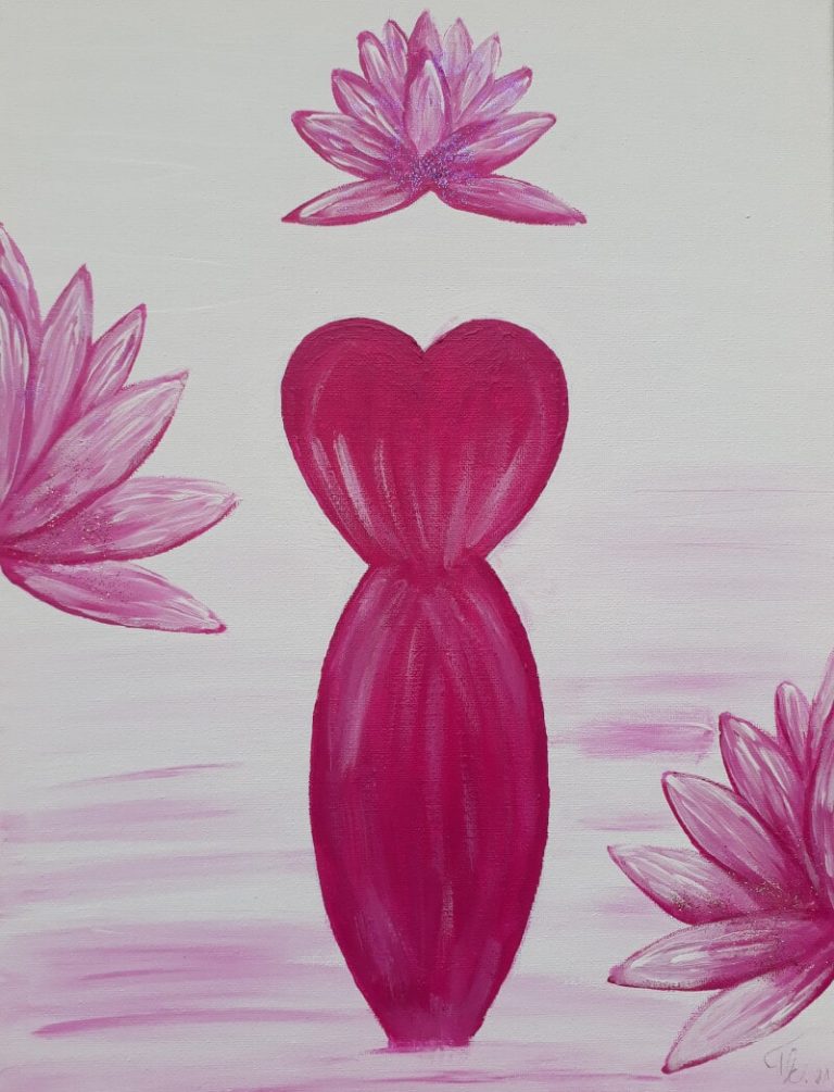 "Lotosblüten Frau", Pink, 40x30cm Leinwand,Acryl/Glitzer, Tatjana Esslinger- Beautyful Du