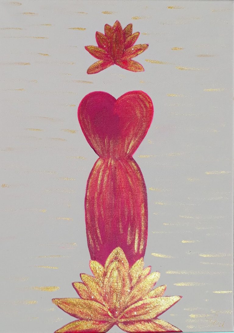 "Lotosblüten Frau", Pink-Gold, 30x40cm Leinwand,Acryl/Glitzer, Tatjana Esslinger- Beautyful Du