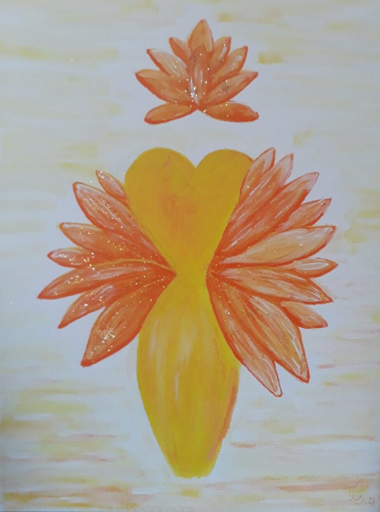 "Lotosblüten Frau", Gelb-Orange, 30x40cm Leinwand, Acryl/Glitzer, Tatjana Esslinger- Beautyful Du