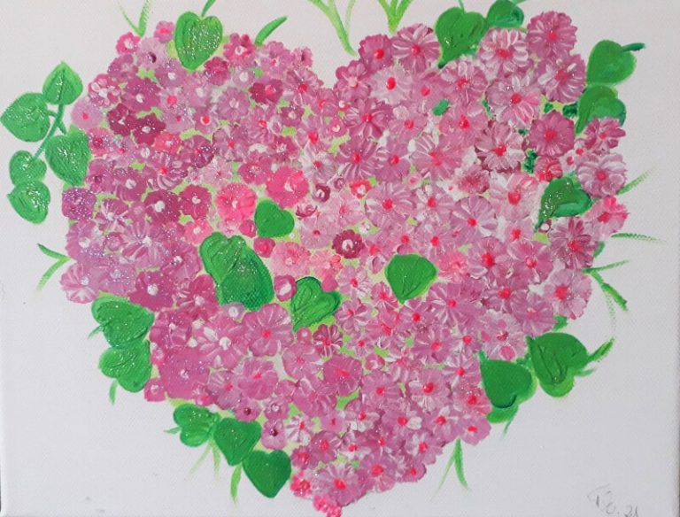 "Blüten Herz" rosa, 30x25cm Leinwand, Acryl/Glitzer, Tatjana Esslinger - Beautyful Du