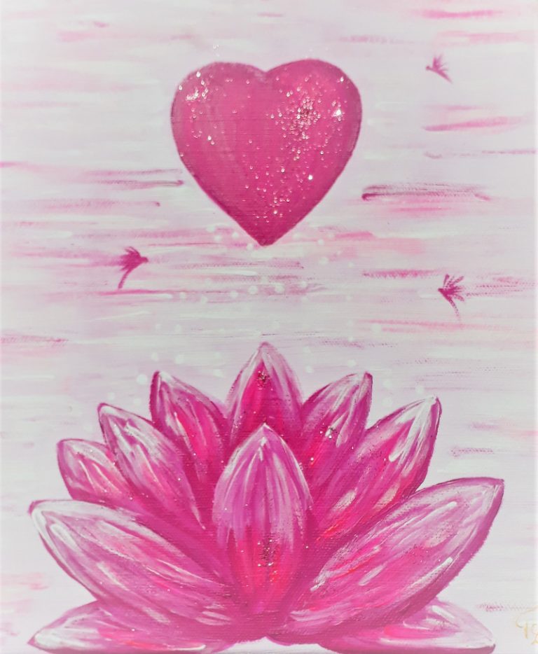 Lotosblüten Herz Pink, Acryl,Leinwand, Glitzer, 25x30cm,Tatjana Esslinger,Beautyful Du
